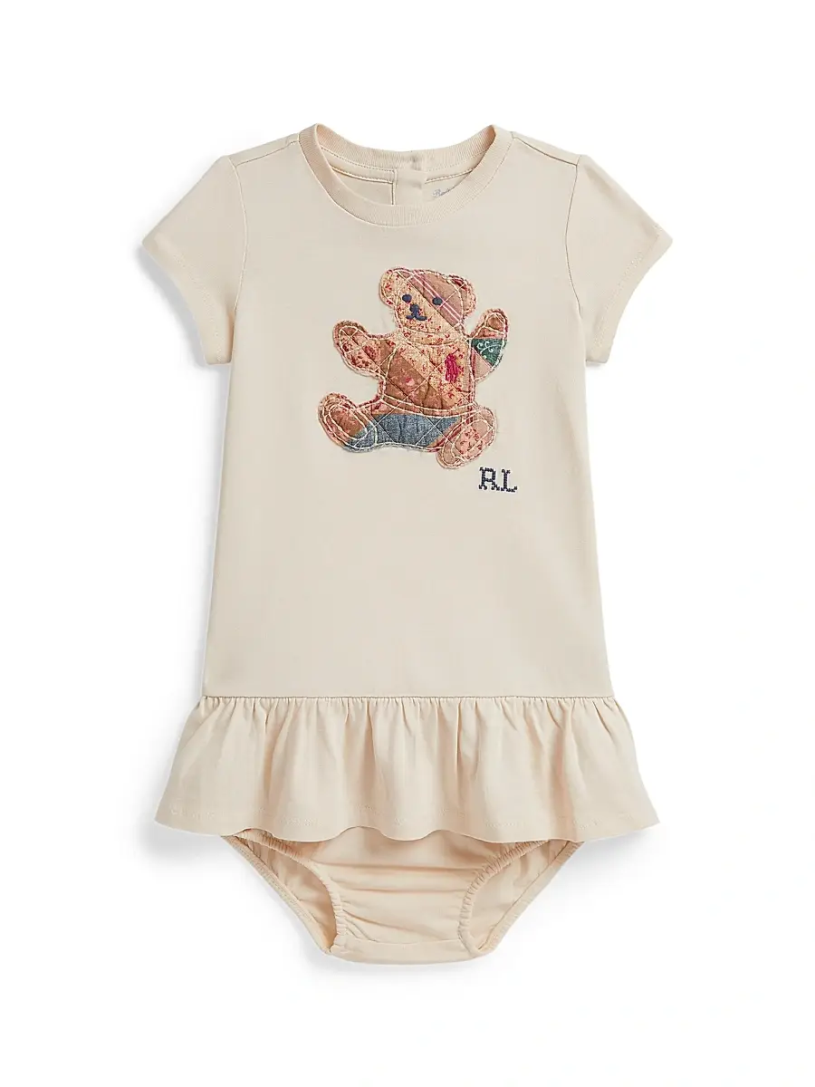 Polo Ralph Lauren Baby Girl's Patchwork Teddy Bear Dress & Bloomers Set - Guide Cream 9 Months | Image 1 Polo Ralph Lauren Baby Girl's Patchwork Teddy Bear Dress & Bloomers Set - Guide Cream 9 Months | Image 1