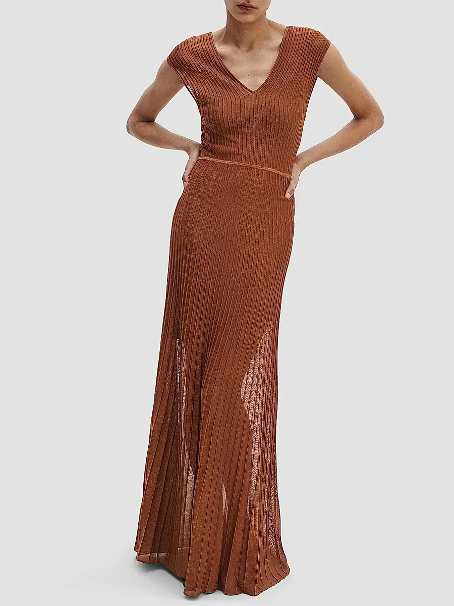 rag & bone Women's Aubrey Metallic Rib-Knit Maxi Dress | Thumbnail 3