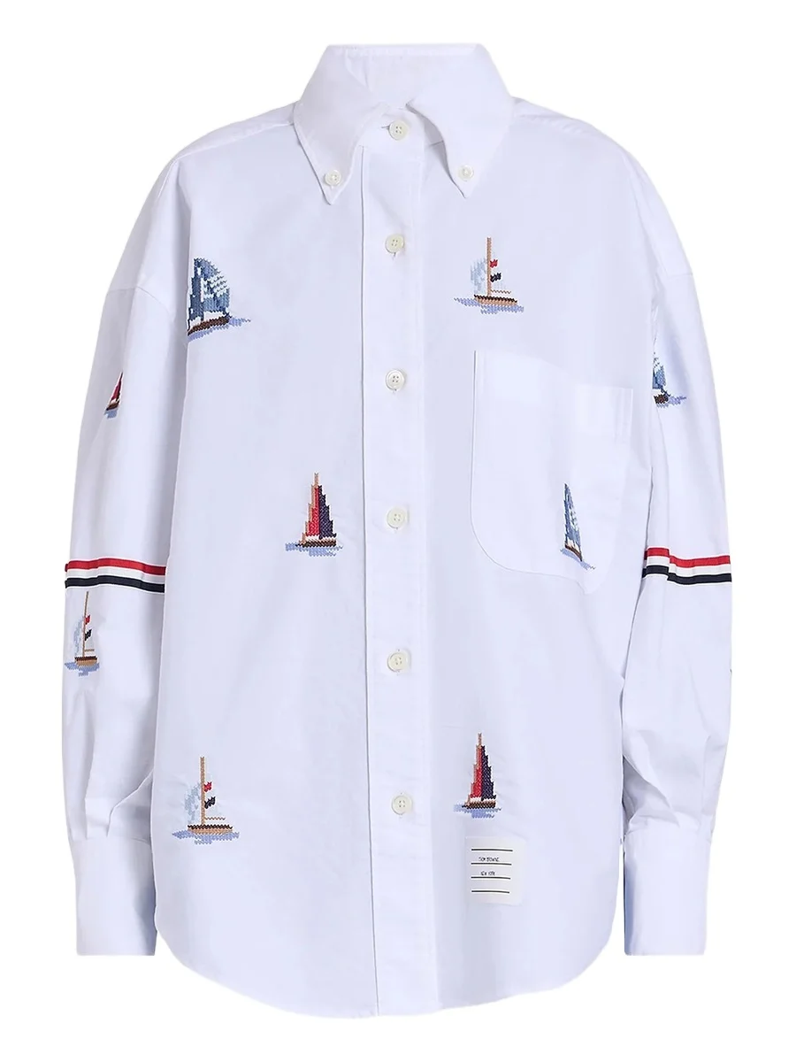 Thom Browne Women's Embroidered Stitch Sailboats Shirt