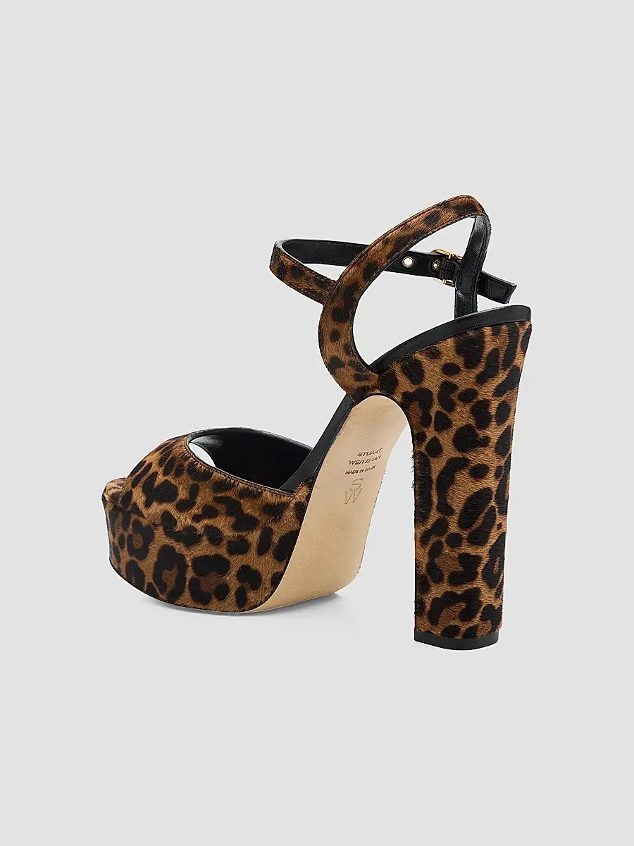 Stuart Weitzman Women's Reade 130MM Leopard-Print Calf Hair Platform Sandals | Thumbnail 3 Stuart Weitzman Women's Reade 130MM Leopard-Print Calf Hair Platform Sandals | Thumbnail 3