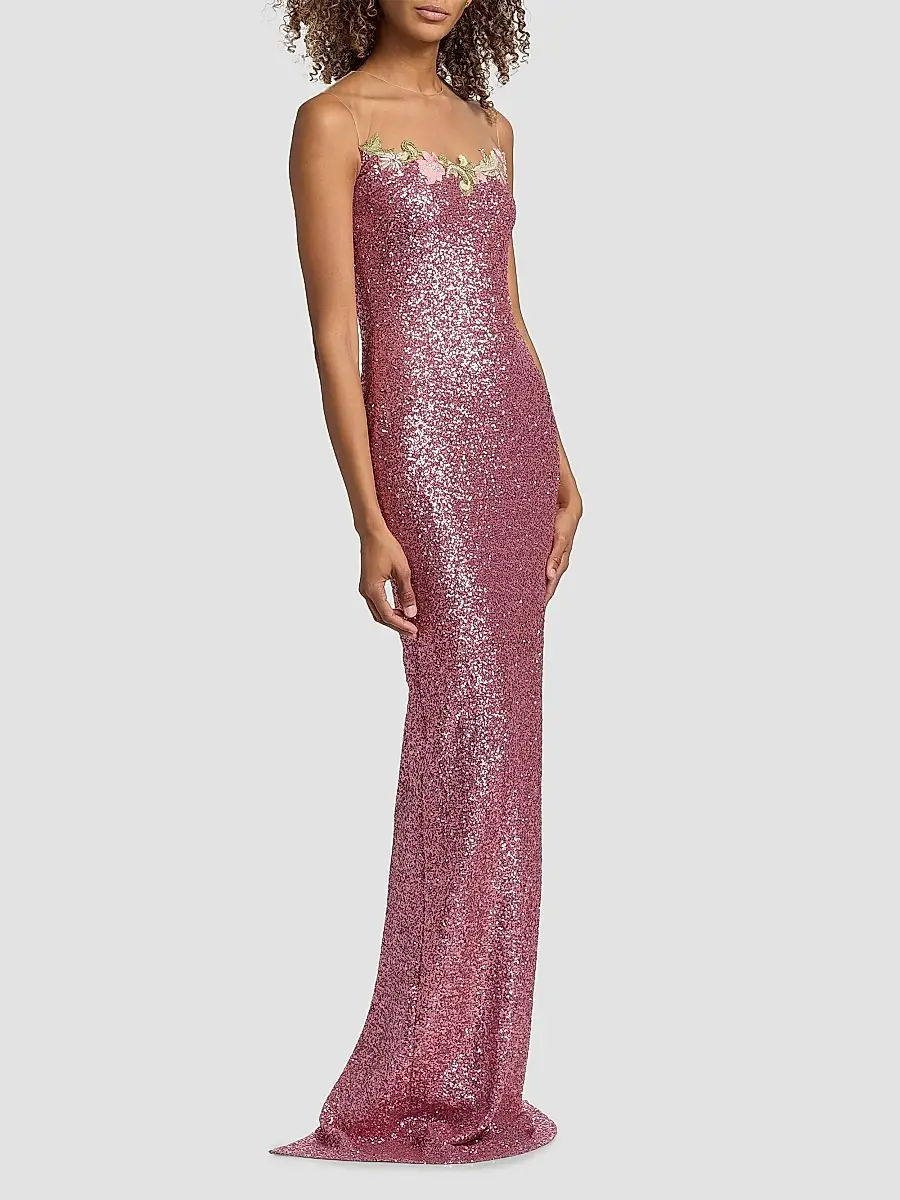 Naeem Khan Women's Floral-Appliquéd Sequined Gown | Thumbnail 4 Naeem Khan Women's Floral-Appliquéd Sequined Gown | Thumbnail 4