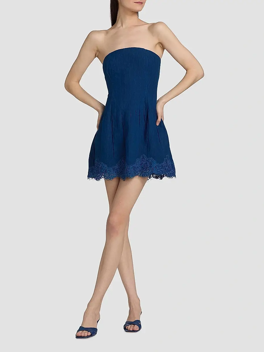 Cami NYC Women's Belinda Strapless Lace-Trimmed Linen Minidress | Thumbnail 2 Cami NYC Women's Belinda Strapless Lace-Trimmed Linen Minidress | Thumbnail 2