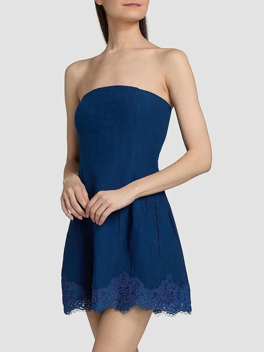 Cami NYC Women's Belinda Strapless Lace-Trimmed Linen Minidress | Thumbnail 4 Cami NYC Women's Belinda Strapless Lace-Trimmed Linen Minidress | Thumbnail 4