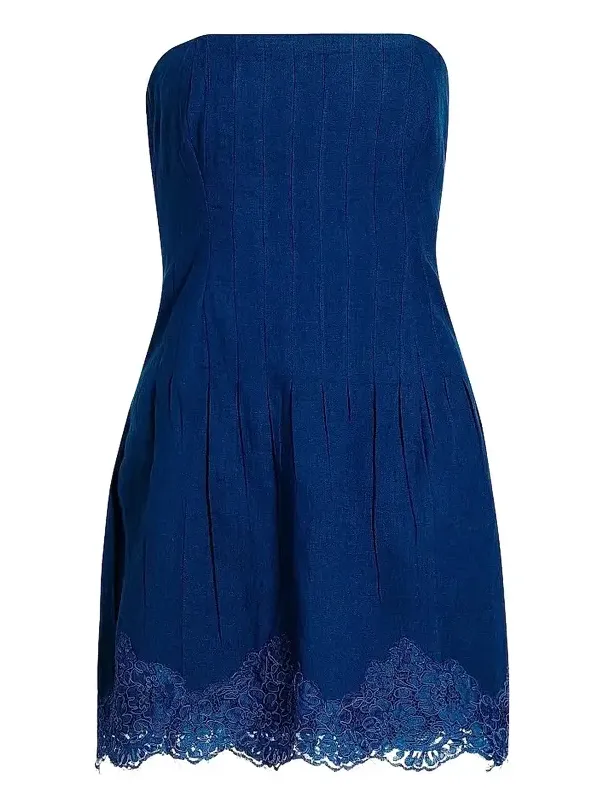 Women's Belinda Strapless Lace-Trimmed Linen Minidress Women's Belinda Strapless Lace-Trimmed Linen Minidress
