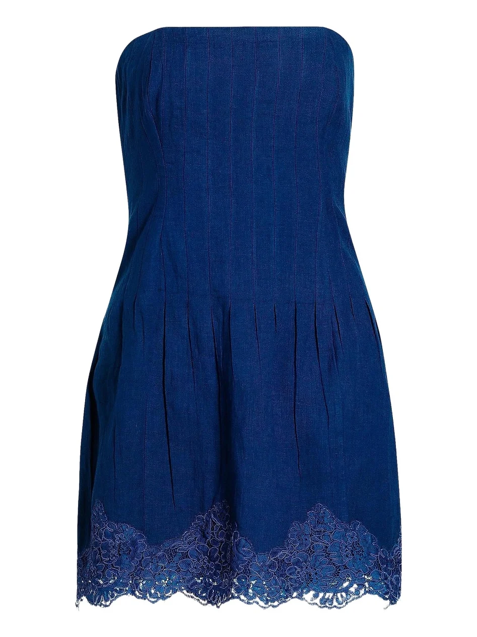 Women's Belinda Strapless Lace-Trimmed Linen Minidress Women's Belinda Strapless Lace-Trimmed Linen Minidress