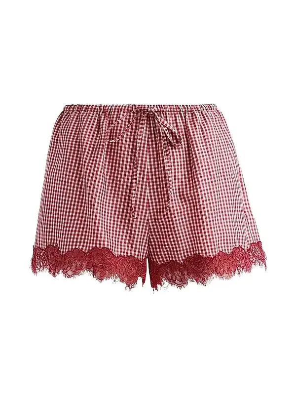 Women's Cassandra Gingham Cotton-Silk Lace-Trim Shorts