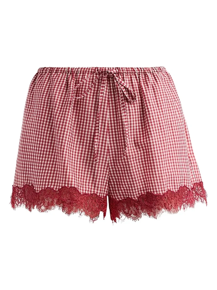 Cami NYC Women's Cassandra Gingham Cotton-Silk Lace-Trim Shorts