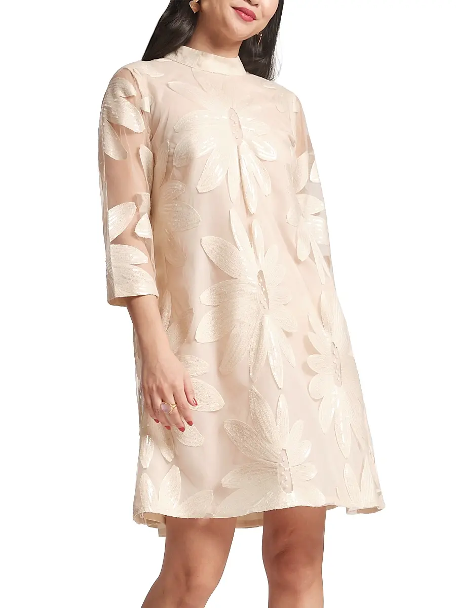 Frances Valentine Women's Diplomat Floral Sequinned Shift Minidress - Oyster - Size 28 | Image 1 Frances Valentine Women's Diplomat Floral Sequinned Shift Minidress - Oyster - Size 28 | Image 1