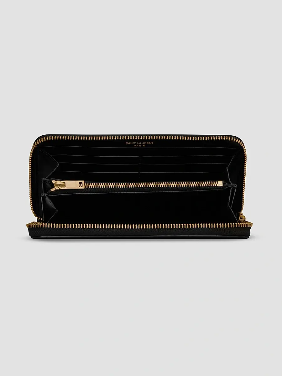 Saint Laurent Men's Tiny Cassandre Zip-Around Wallet in Crocodile-Embossed Leather - Black | Thumbnail 2