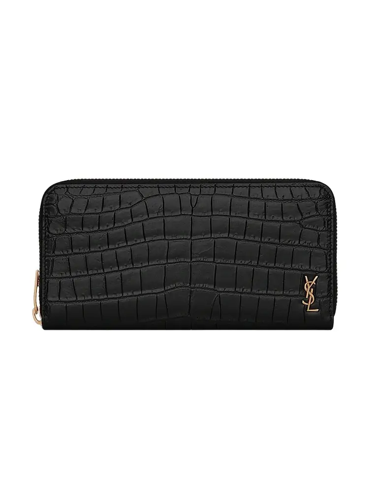 Men's Tiny Cassandre Zip-Around Wallet in Crocodile-Embossed Leather