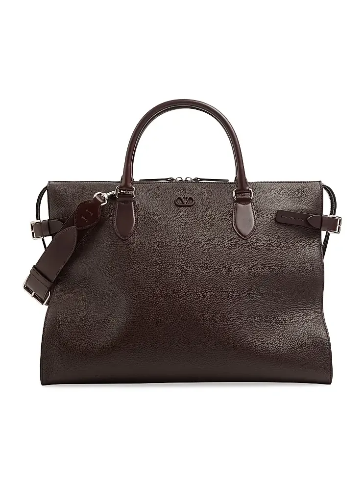 Valentino Men's Antibes Duffle Bag in Grained Leather - Dark Brown