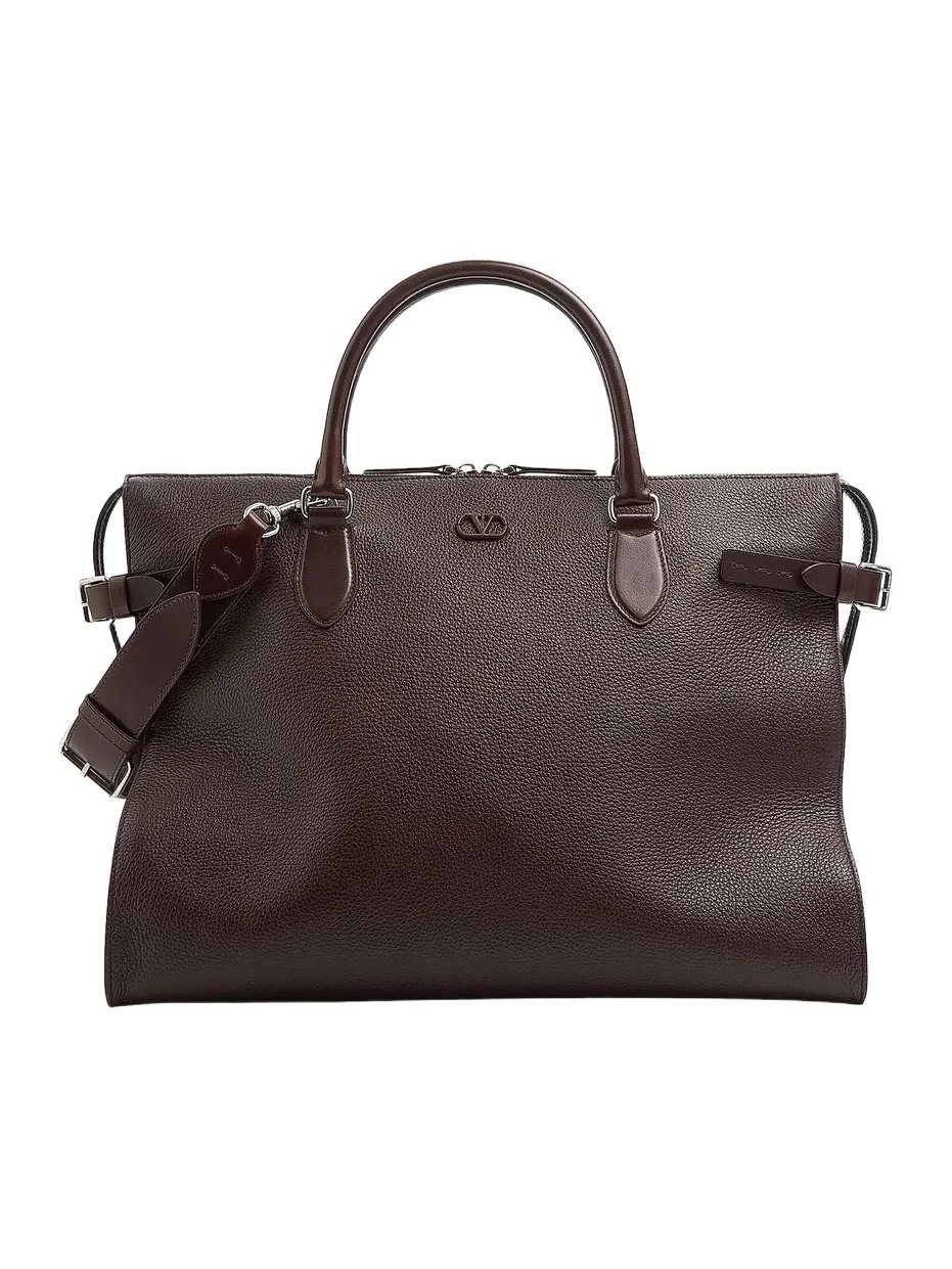 Valentino Men's Antibes Duffle Bag in Grained Leather - Dark Brown