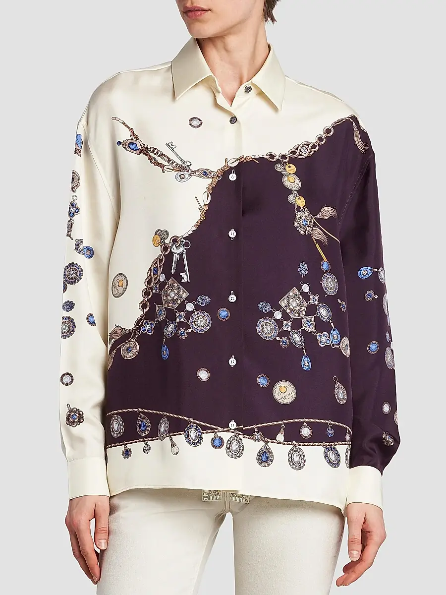 Versace Women's La Vacanza Stolen Jewels Print Silk Shirt | Thumbnail 3