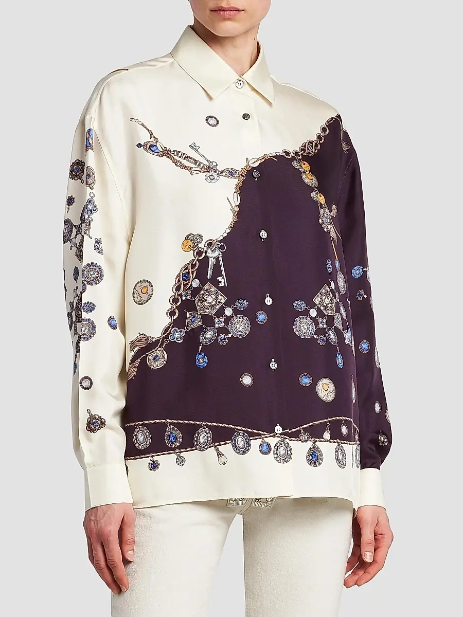 Versace Women's La Vacanza Stolen Jewels Print Silk Shirt | Thumbnail 4