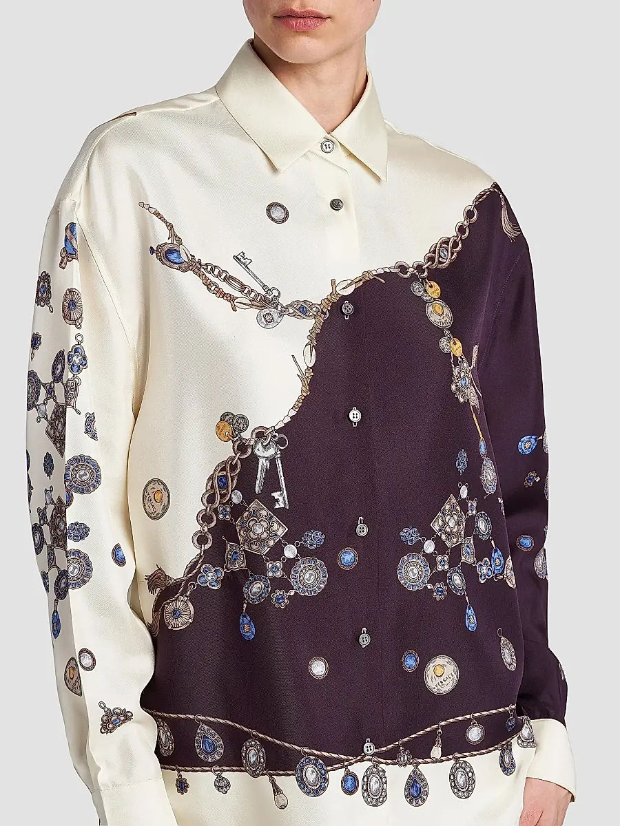 Versace Women's La Vacanza Stolen Jewels Print Silk Shirt | Thumbnail 6