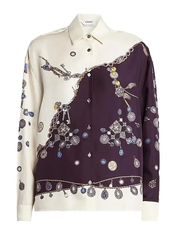 Versace Women's La Vacanza Stolen Jewels Print Silk Shirt