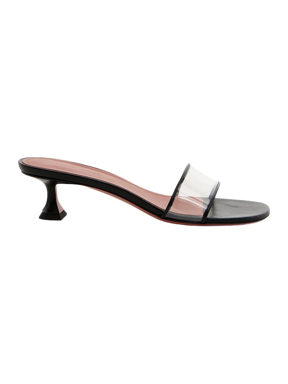 Amina Muaddi Women's Andreea Glass 45MM PVC & Leather Mules - Black Nappa Transparent