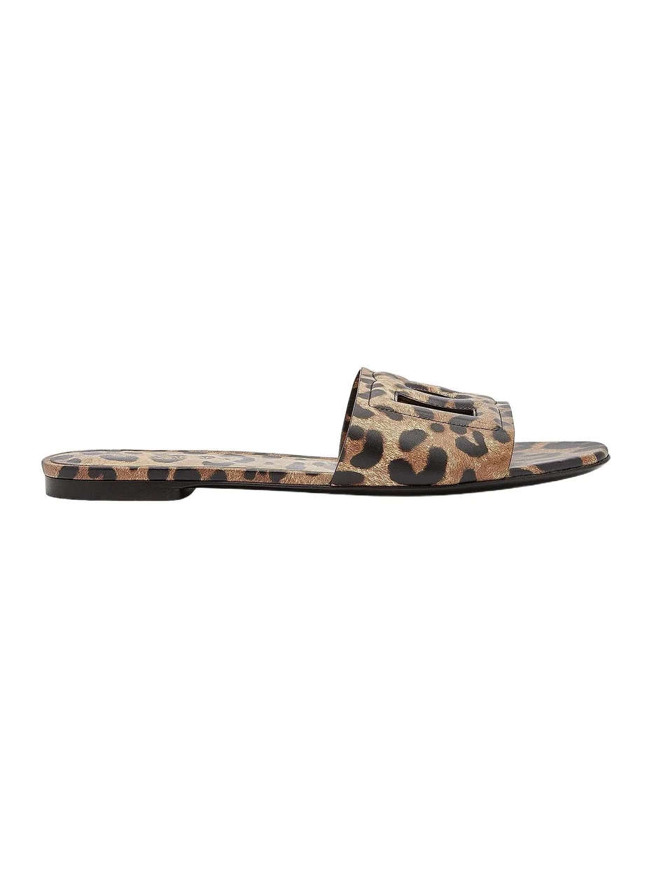 Dolce & Gabbana Women's Logo Cut Out Leopard-Print Leather Sandals