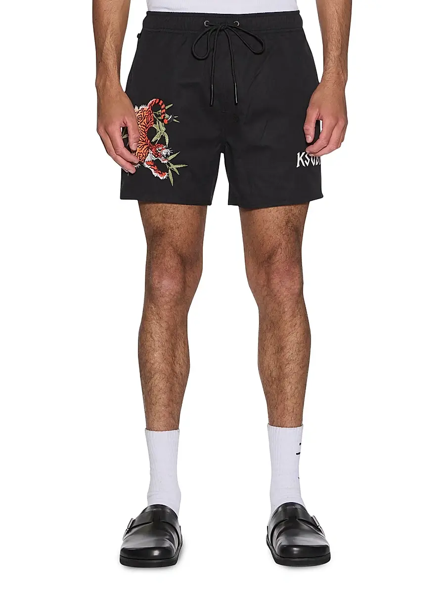 Ksubi Men's Stay Up Embroidered Logo Cotton Fleece Shorts - Black | Image 1 Ksubi Men's Stay Up Embroidered Logo Cotton Fleece Shorts - Black | Image 1