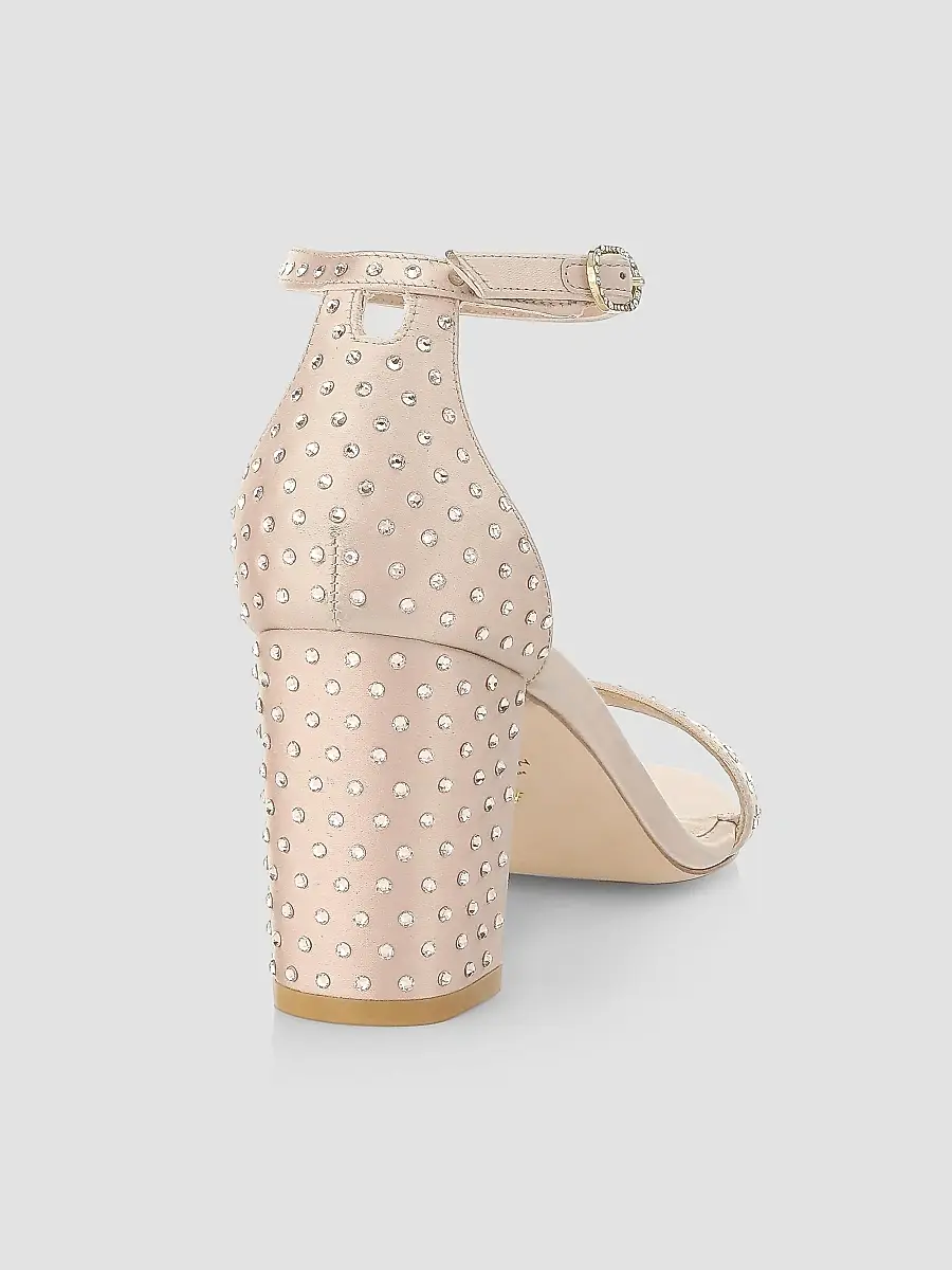Stuart Weitzman Women's Nearlynude Satin Studded Sandals | Thumbnail 3 Stuart Weitzman Women's Nearlynude Satin Studded Sandals | Thumbnail 3