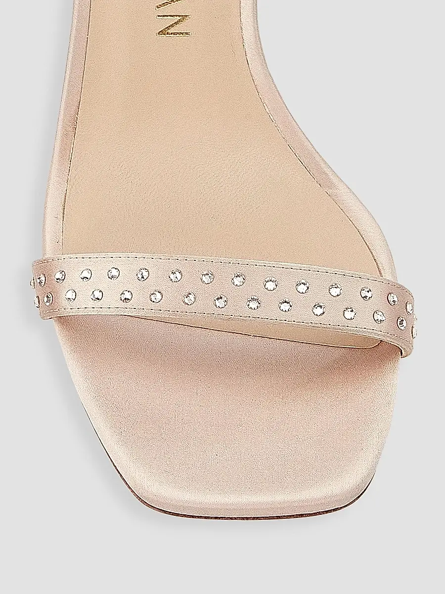 Stuart Weitzman Women's Nearlynude Satin Studded Sandals | Thumbnail 4 Stuart Weitzman Women's Nearlynude Satin Studded Sandals | Thumbnail 4