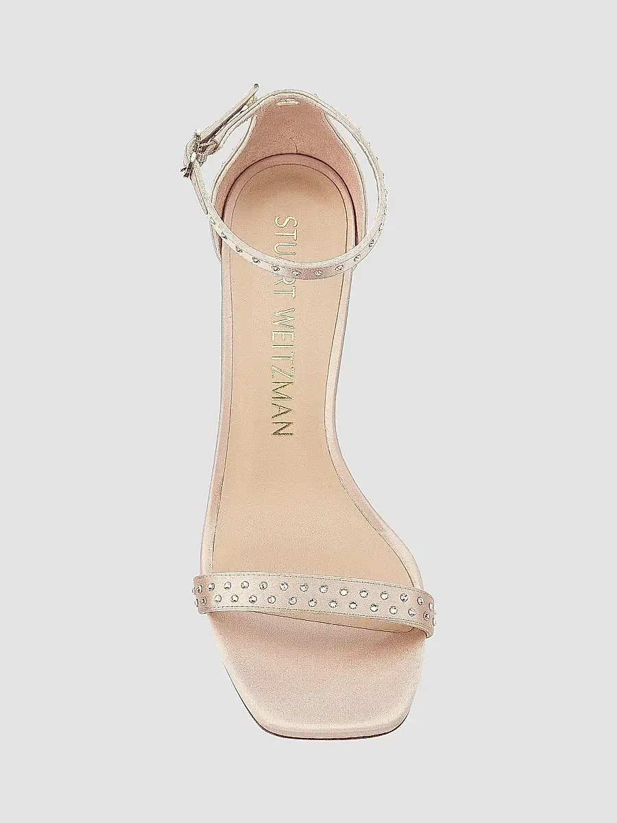 Stuart Weitzman Women's Nearlynude Satin Studded Sandals | Thumbnail 5 Stuart Weitzman Women's Nearlynude Satin Studded Sandals | Thumbnail 5