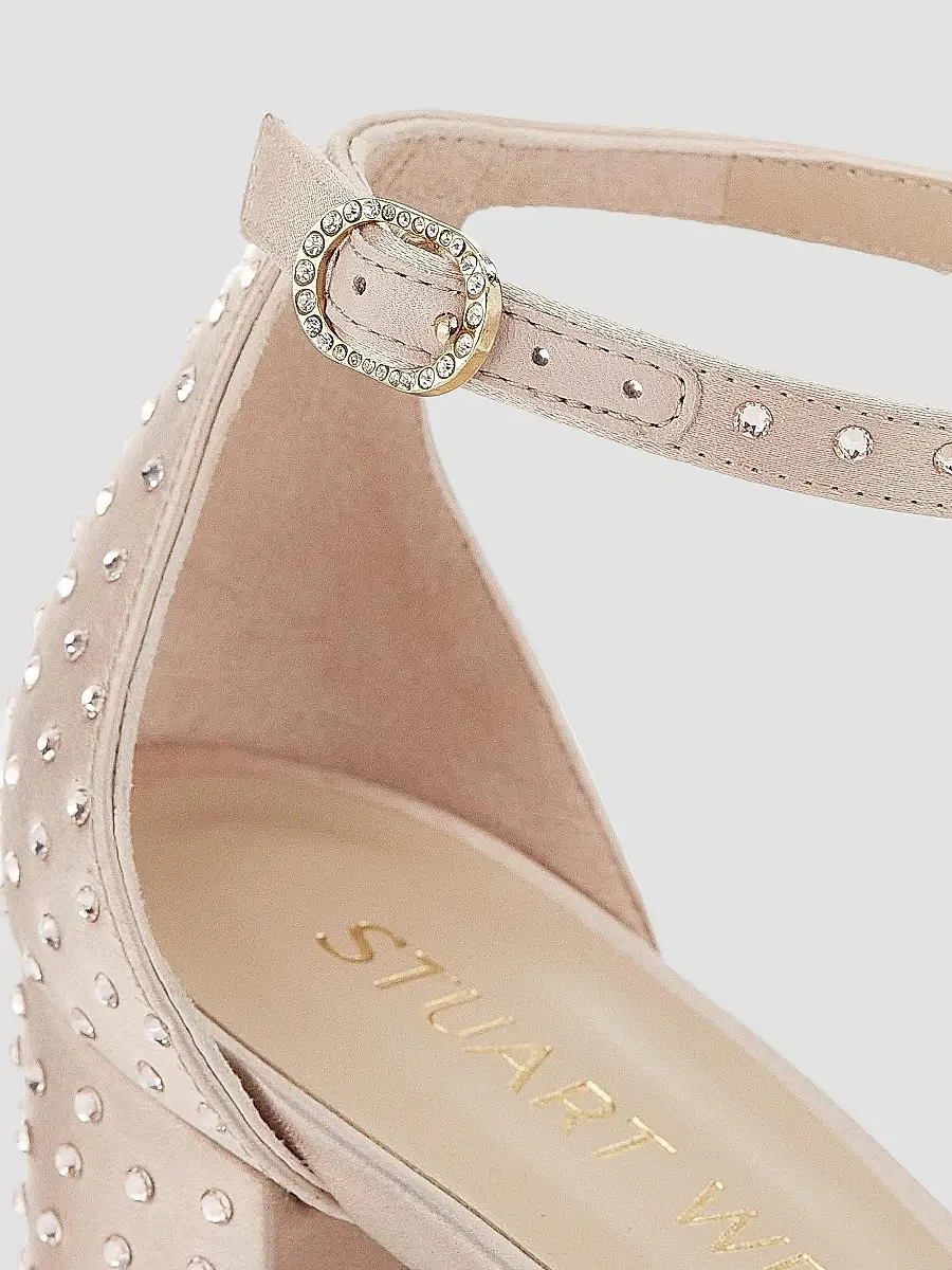 Stuart Weitzman Women's Nearlynude Satin Studded Sandals | Thumbnail 6 Stuart Weitzman Women's Nearlynude Satin Studded Sandals | Thumbnail 6