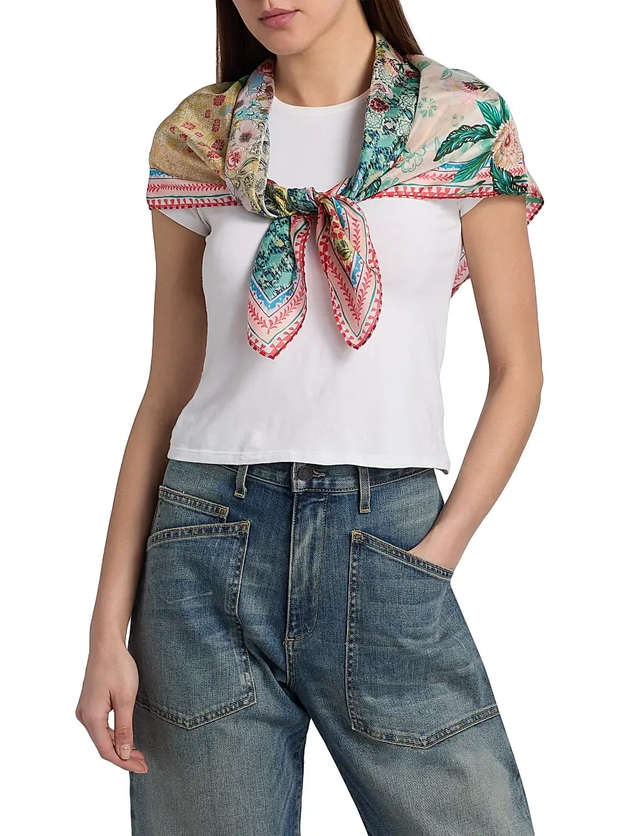Johnny Was Women's Patchwork Silk Scarf | Thumbnail 2 Johnny Was Women's Patchwork Silk Scarf | Thumbnail 2