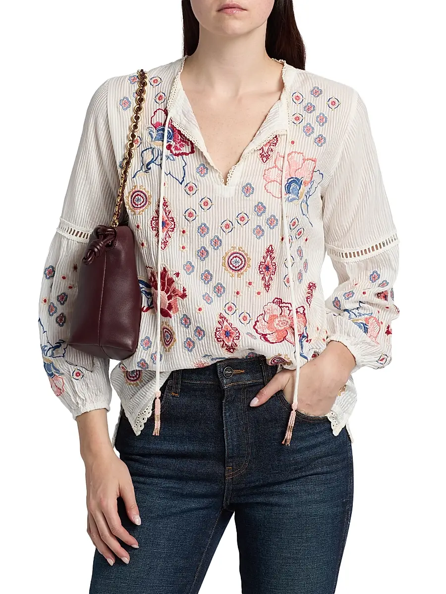 Johnny Was Women's Margaret Embroidered Cotton-Silk Blouse | Thumbnail 3 Johnny Was Women's Margaret Embroidered Cotton-Silk Blouse | Thumbnail 3