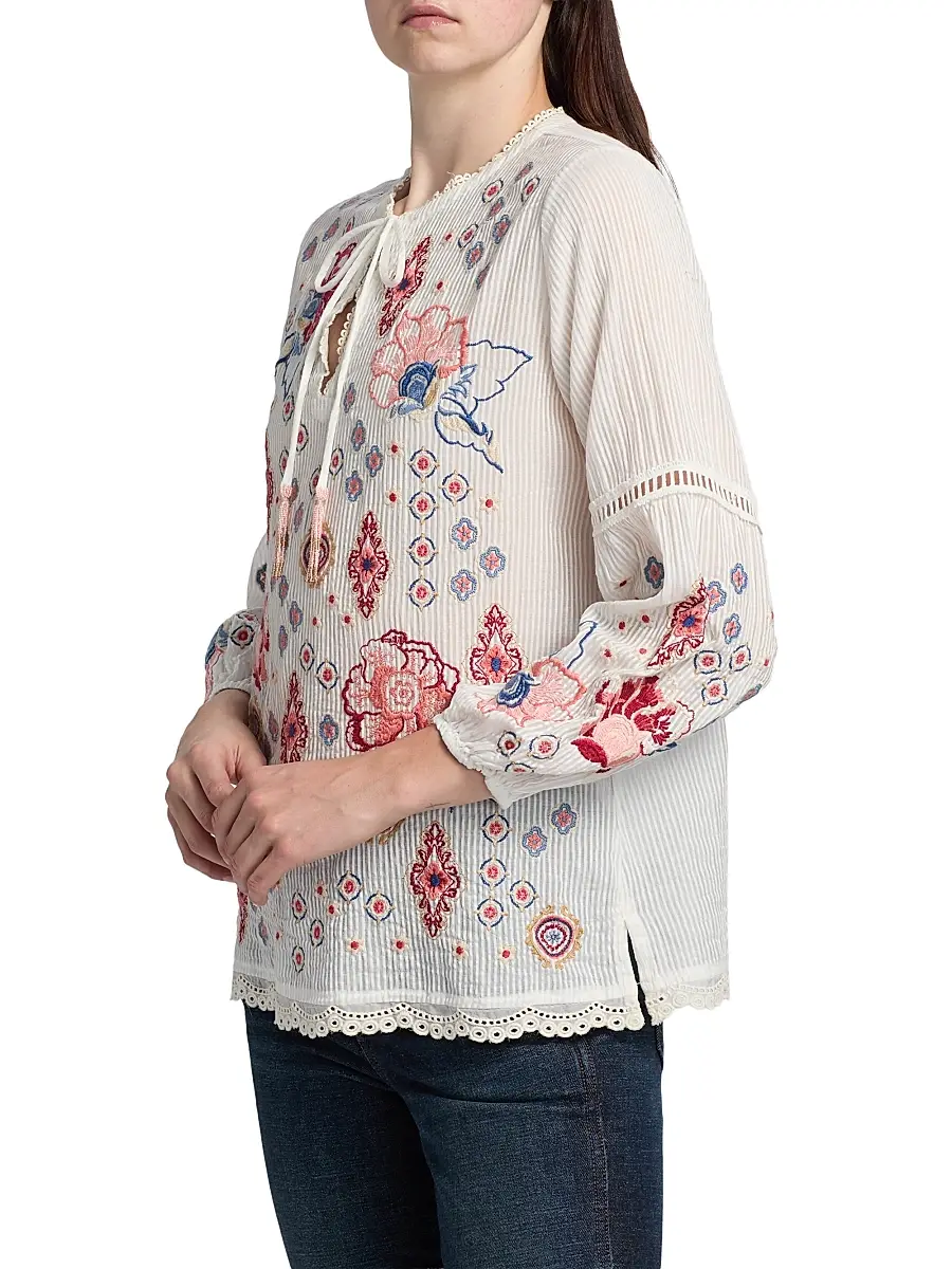 Johnny Was Women's Margaret Embroidered Cotton-Silk Blouse | Thumbnail 4 Johnny Was Women's Margaret Embroidered Cotton-Silk Blouse | Thumbnail 4
