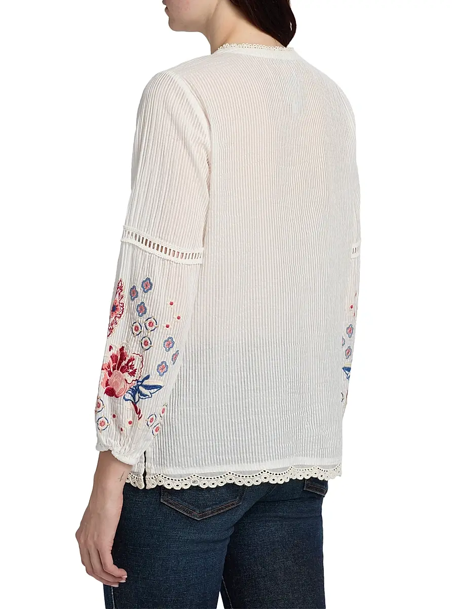 Johnny Was Women's Margaret Embroidered Cotton-Silk Blouse | Thumbnail 5 Johnny Was Women's Margaret Embroidered Cotton-Silk Blouse | Thumbnail 5