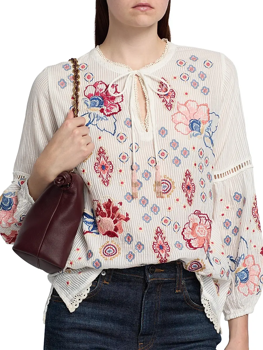 Johnny Was Women's Margaret Embroidered Cotton-Silk Blouse | Thumbnail 6 Johnny Was Women's Margaret Embroidered Cotton-Silk Blouse | Thumbnail 6