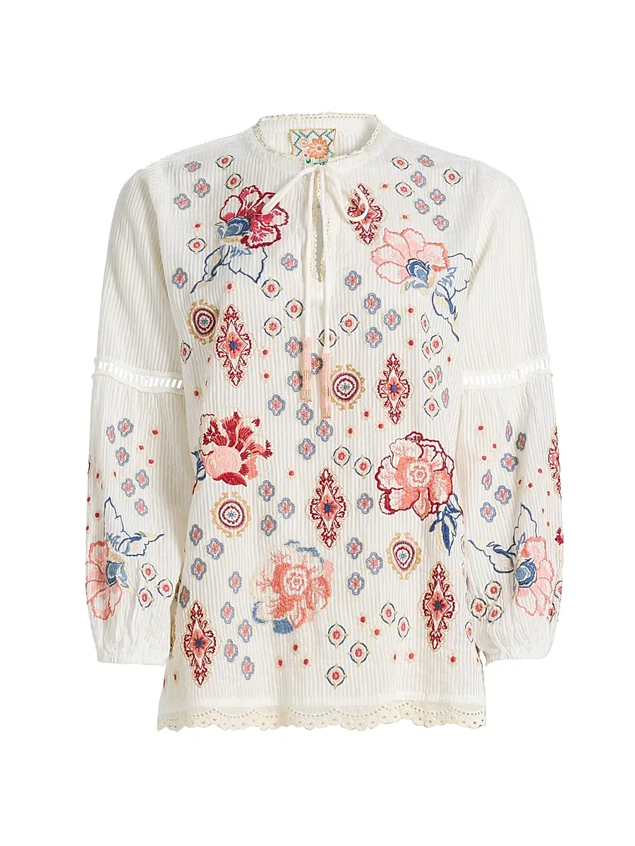 Johnny Was Women's Margaret Embroidered Cotton-Silk Blouse - Natural - Size XL | Image 1 Johnny Was Women's Margaret Embroidered Cotton-Silk Blouse - Natural - Size XL | Image 1