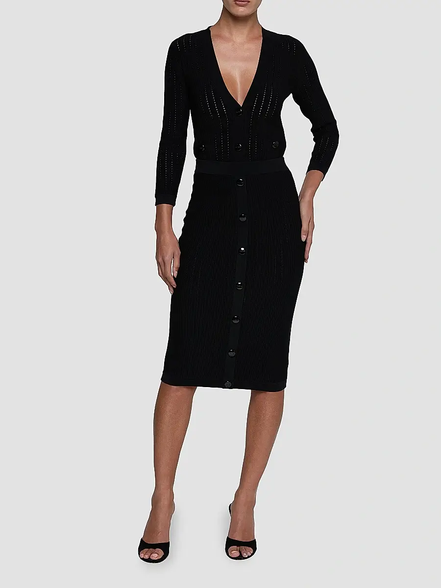 L'Agence Women's Melania Pointelle-Knit Midi Skirt | Thumbnail 2 L'Agence Women's Melania Pointelle-Knit Midi Skirt | Thumbnail 2