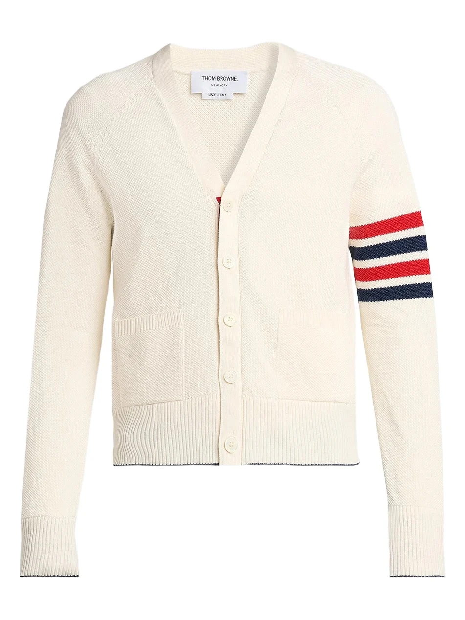 Thom Browne Men's Crossover Tuck Stitch Relaxed-Fit Linen-Cotton Cardigan