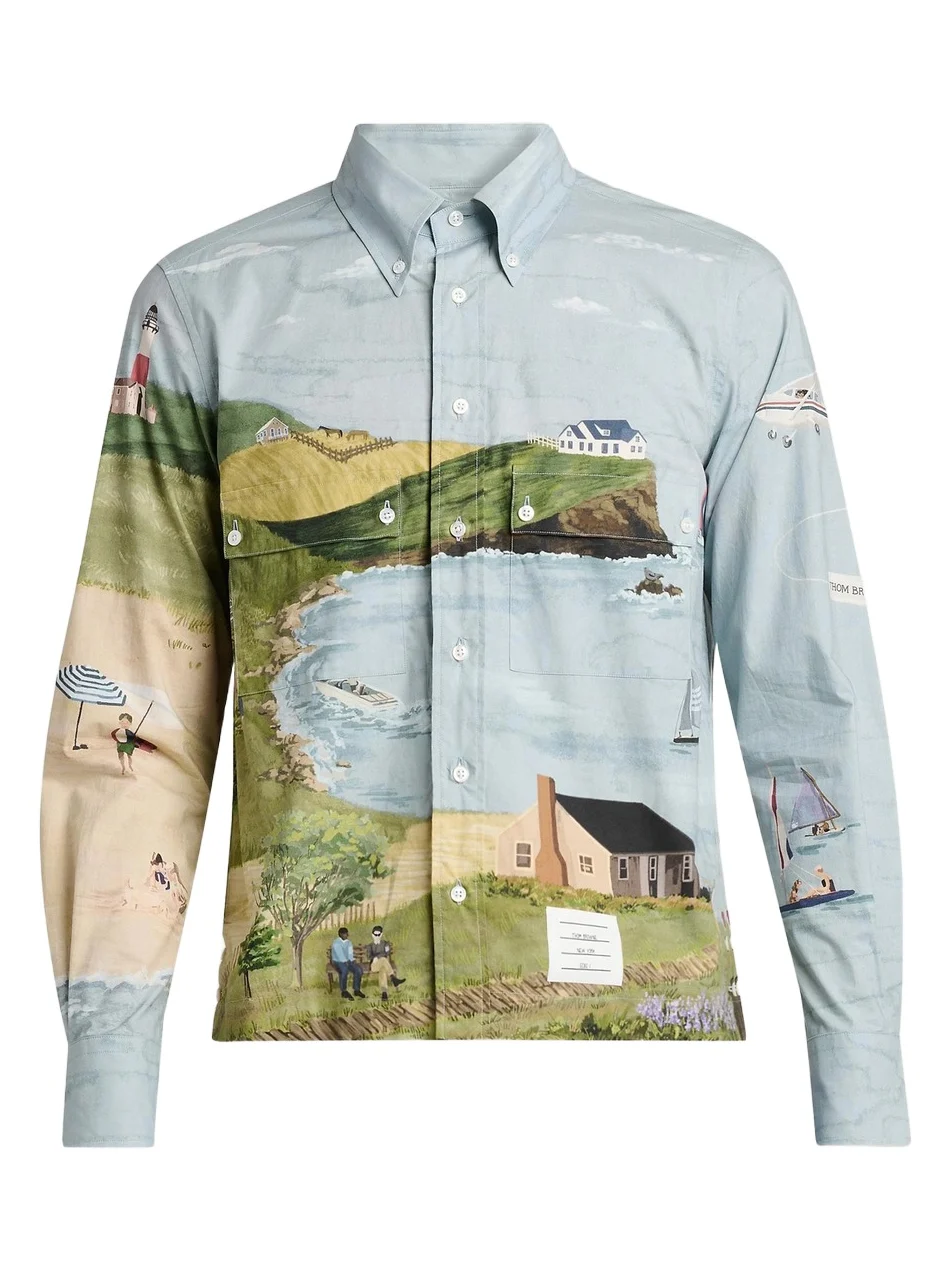 Thom Browne Men's Nantucket Scenic Poplin Utility Shirt