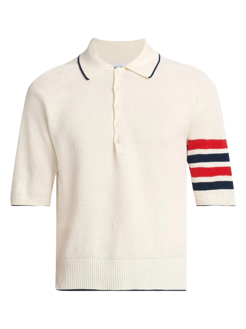 Thom Browne Men's Cross Over Tuck Stitch Linen-Cotton Polo Shirt