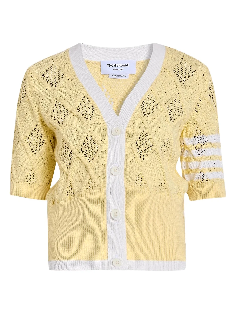Thom Browne Women's Argyle Pointelle Knit Short-Sleeve Cardigan
