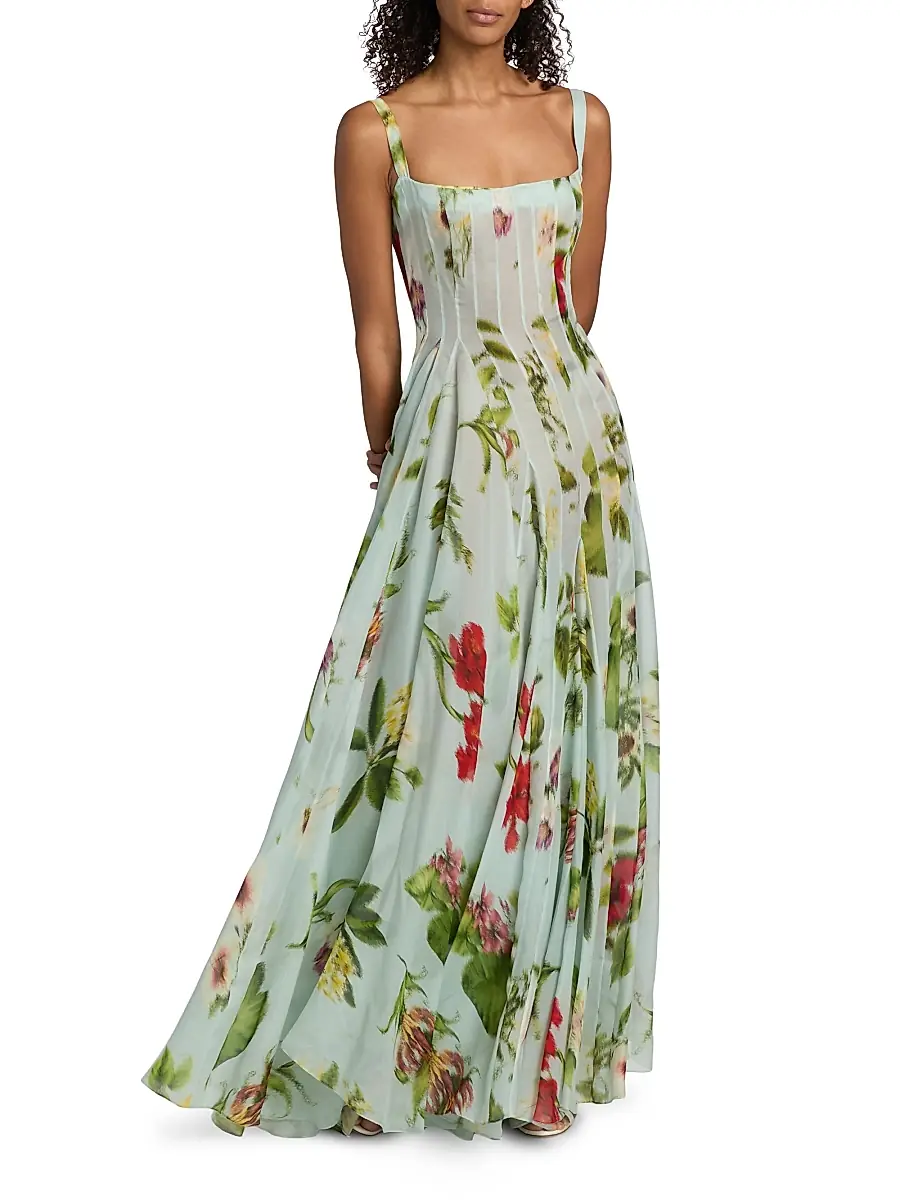 Oscar de la Renta Women's Floral Silk Gazar A-Line Gown | Thumbnail 2 Oscar de la Renta Women's Floral Silk Gazar A-Line Gown | Thumbnail 2