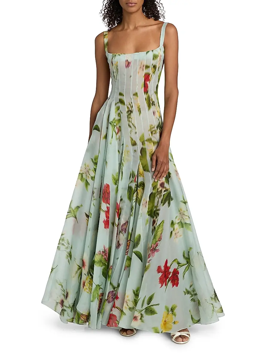 Oscar de la Renta Women's Floral Silk Gazar A-Line Gown | Thumbnail 3 Oscar de la Renta Women's Floral Silk Gazar A-Line Gown | Thumbnail 3