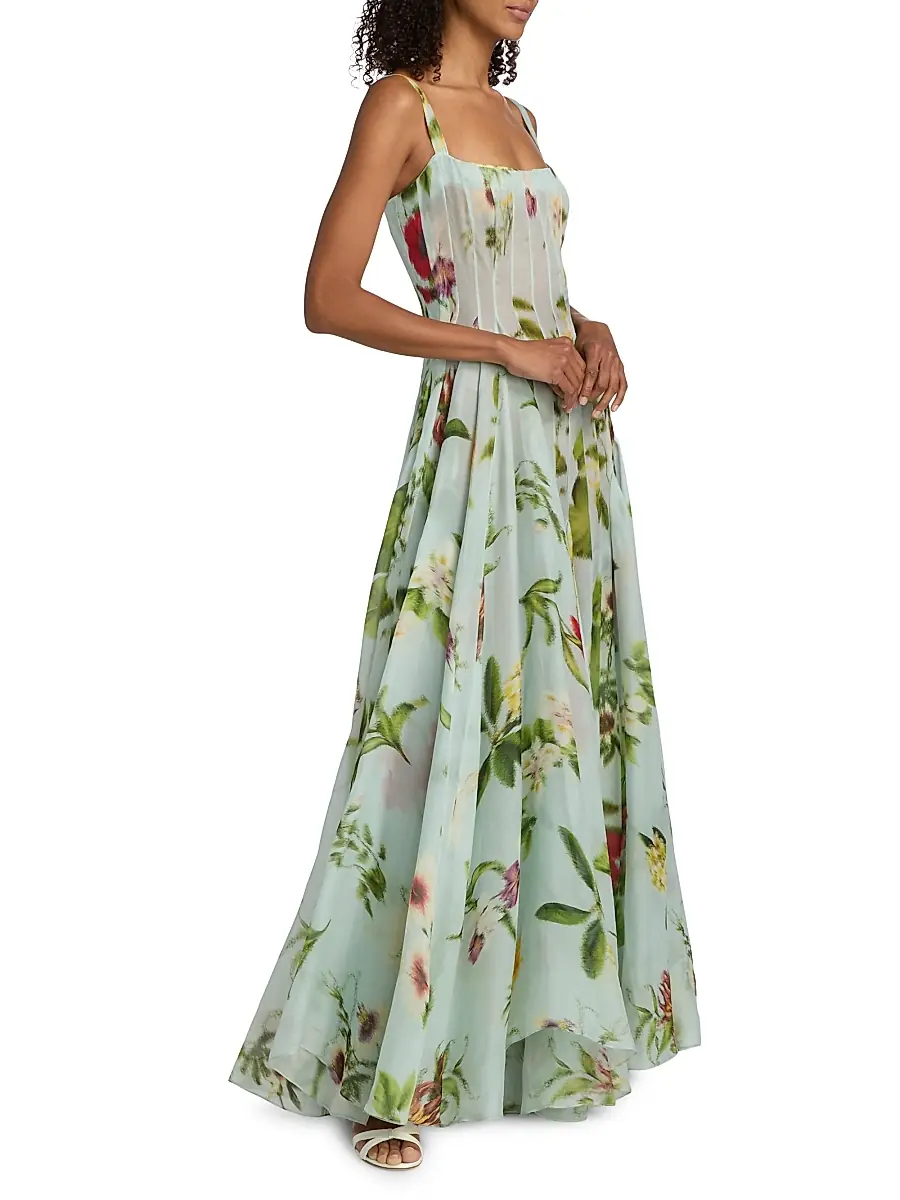 Oscar de la Renta Women's Floral Silk Gazar A-Line Gown | Thumbnail 4 Oscar de la Renta Women's Floral Silk Gazar A-Line Gown | Thumbnail 4