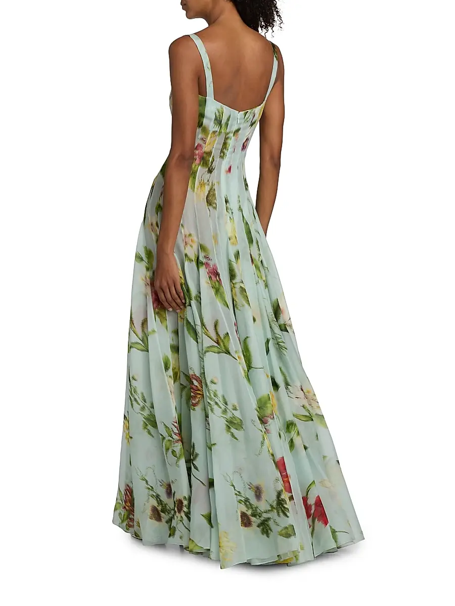 Oscar de la Renta Women's Floral Silk Gazar A-Line Gown | Thumbnail 5 Oscar de la Renta Women's Floral Silk Gazar A-Line Gown | Thumbnail 5