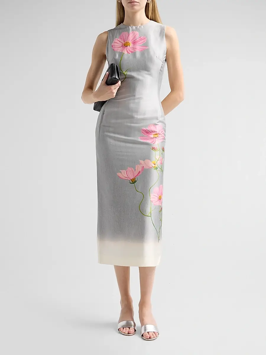 Oscar de la Renta Women's Floral Cotton-Blend Mikado Sheath Midi Dress | Thumbnail 2