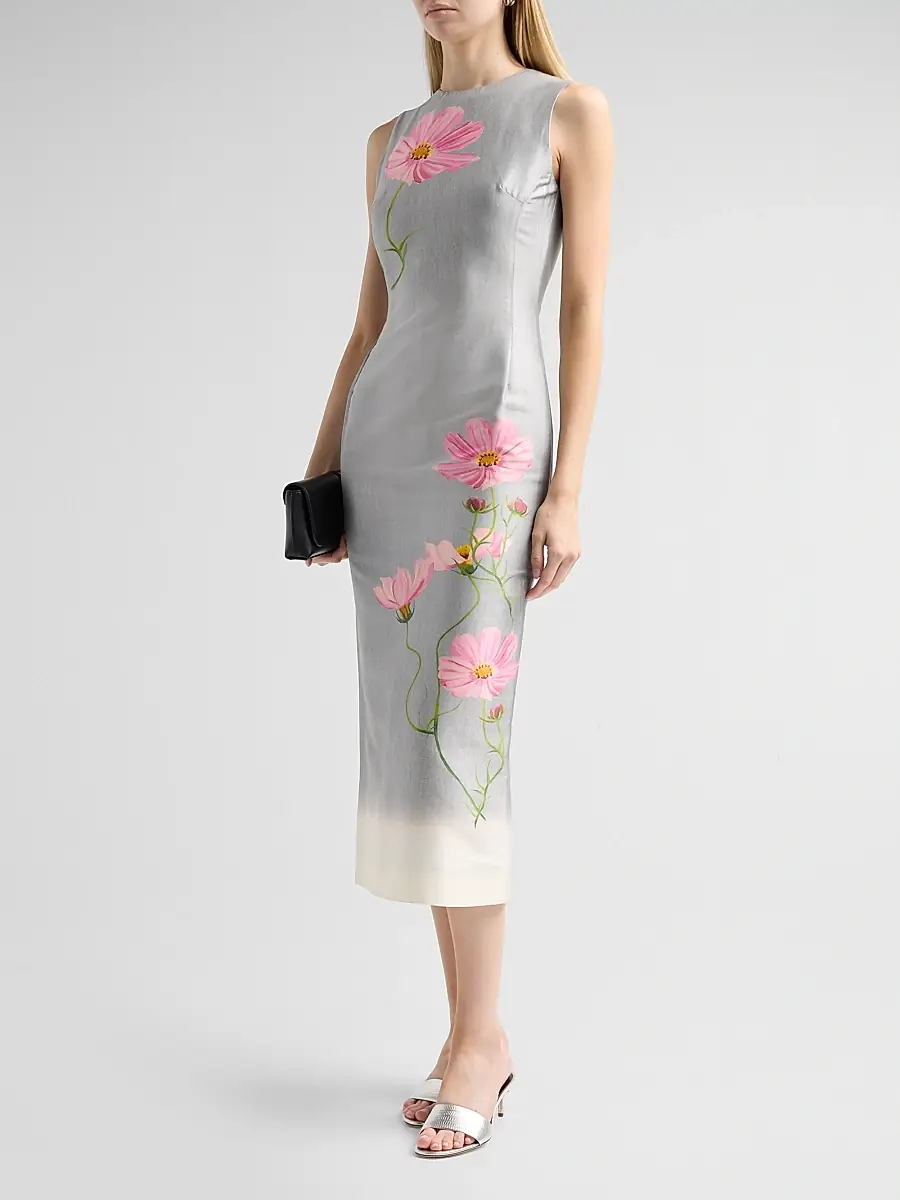 Oscar de la Renta Women's Floral Cotton-Blend Mikado Sheath Midi Dress | Thumbnail 4