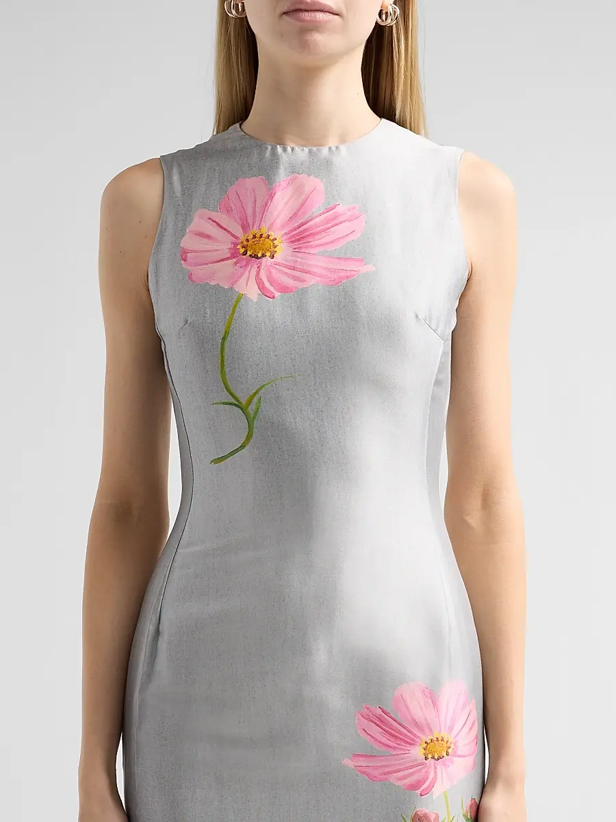 Oscar de la Renta Women's Floral Cotton-Blend Mikado Sheath Midi Dress | Thumbnail 5