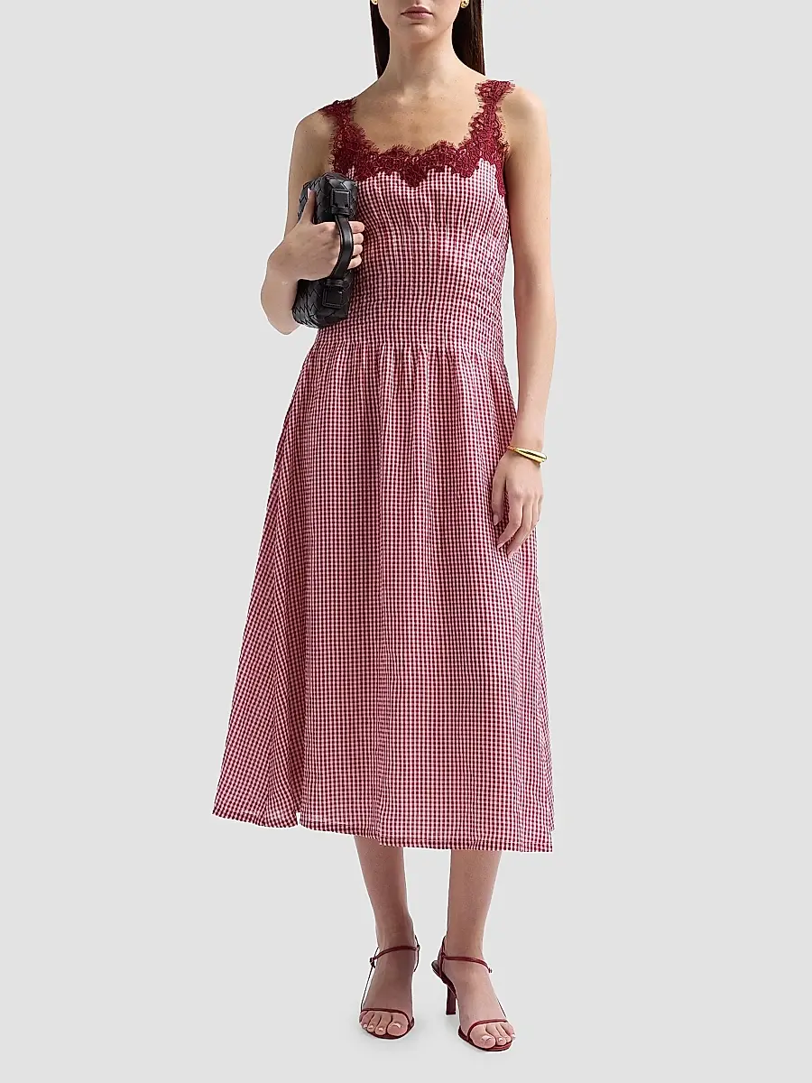 Cami NYC Women's Kairina Lace Gingham Midi Dress | Thumbnail 2 Cami NYC Women's Kairina Lace Gingham Midi Dress | Thumbnail 2