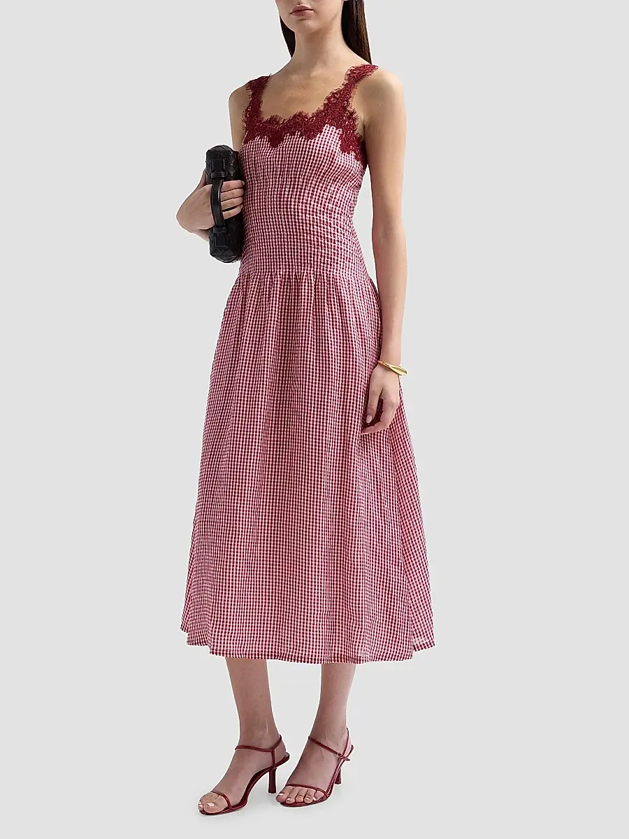 Cami NYC Women's Kairina Lace Gingham Midi Dress | Thumbnail 4 Cami NYC Women's Kairina Lace Gingham Midi Dress | Thumbnail 4