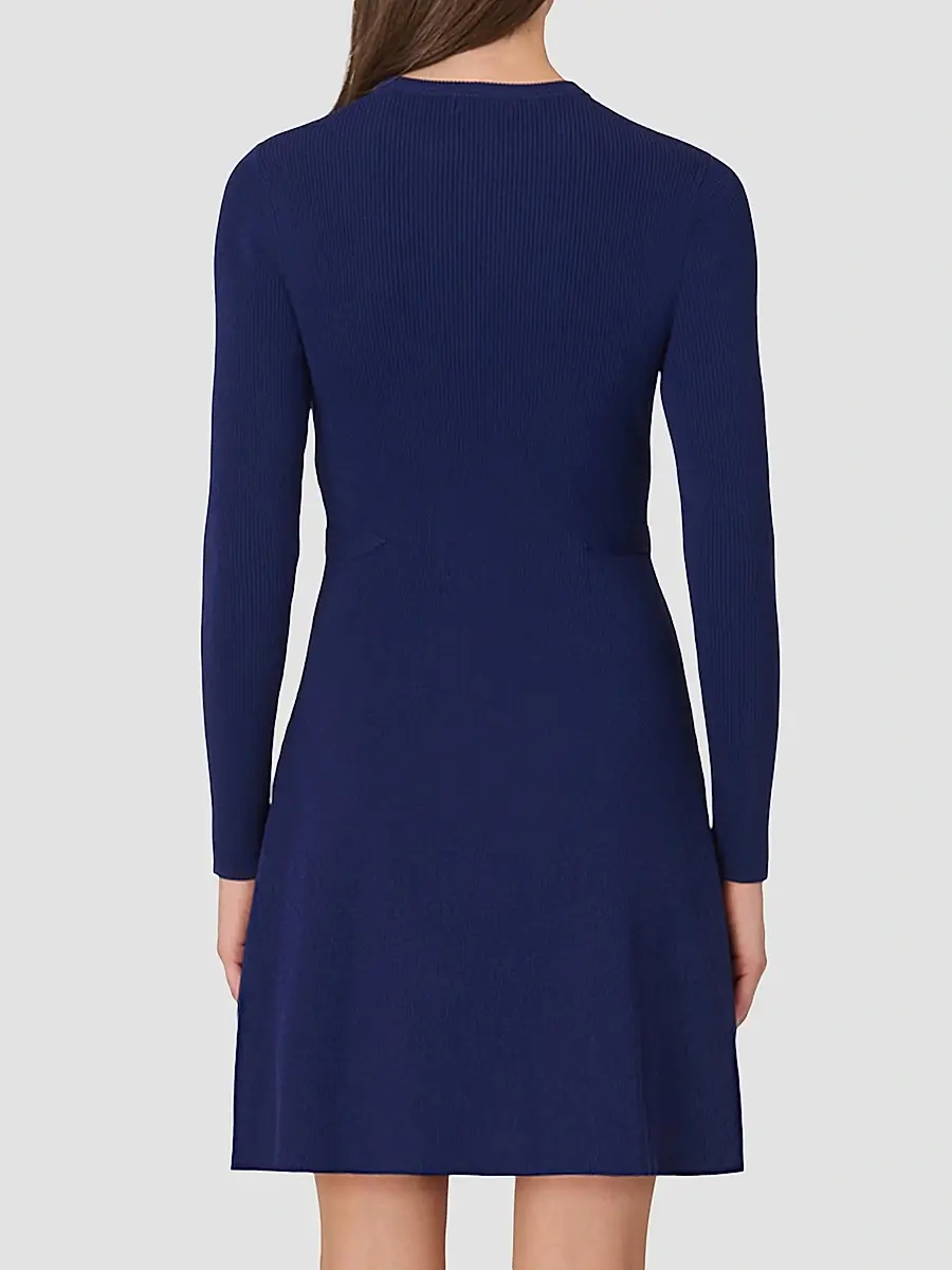 Shoshanna Women's Janice Buckle-Detailed Rib-Knit Fit & Flare Dress - Navy | Thumbnail 4 Shoshanna Women's Janice Buckle-Detailed Rib-Knit Fit & Flare Dress - Navy | Thumbnail 4