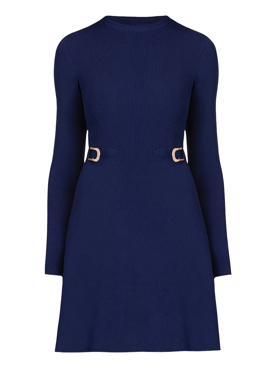 Shoshanna Women's Janice Buckle-Detailed Rib-Knit Fit & Flare Dress - Navy
