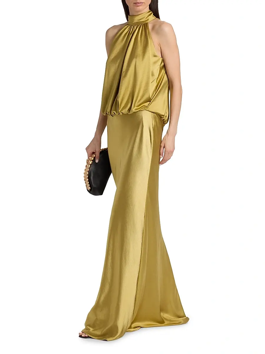 Amsale Women's Draped Satin Halterneck Gown | Thumbnail 2 Amsale Women's Draped Satin Halterneck Gown | Thumbnail 2